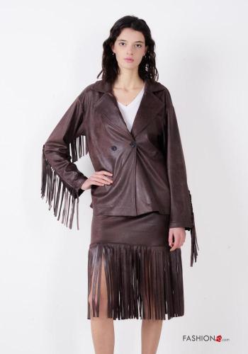 Cappotto ecopelle maniche lunghe con bottoni con frange - ph 1