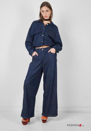 Jeans in Cotone wide leg con tasche con bottoni con zip - ph 1