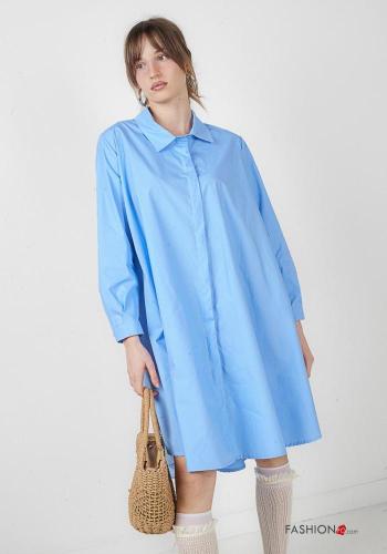 lange ärmel mit kragen knielanger Blusenkleid aus Baumwolle mit Knöpfen