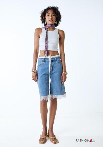 Spitze- Denim Shorts aus Baumwolle