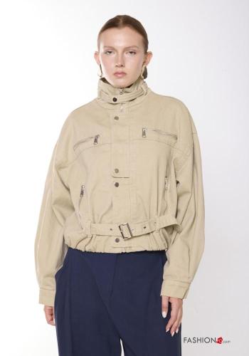 Bomber in Cotone con tasche a collo alto con zip