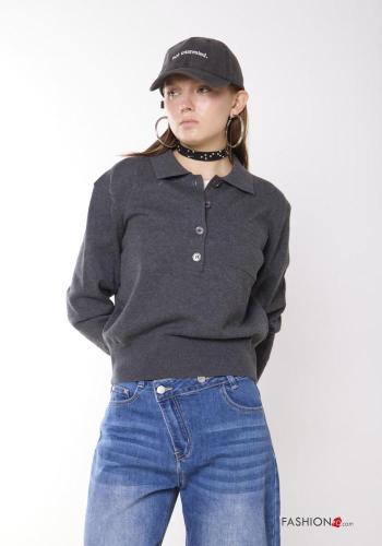 Camisola em Algodão com gola com botões