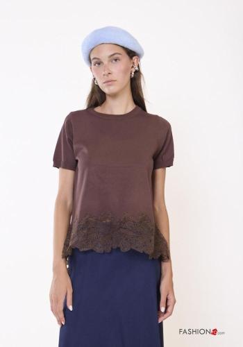 T-shirt pizzo maniche corte Fantasia ricamata