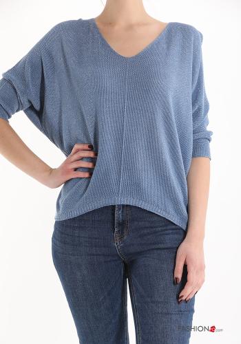 Lurex Strickpullover mit V-Ausschnitt