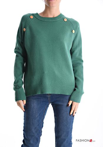 lange ärmel u-boot ausschnitt Strickpullover mit Knöpfen