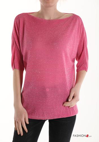 Maglione lurex maniche corte con scollo a barca