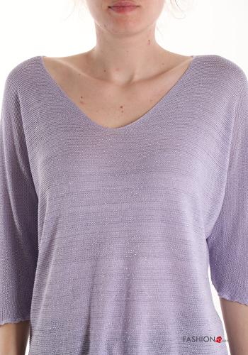 Lurex Strickpullover mit V-Ausschnitt 3/4 ärmel - ph 4