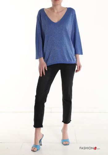 Lurex Strickpullover mit V-Ausschnitt 3/4 ärmel - ph 5
