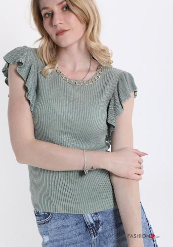 Lurex volantärmel T-shirt mit kette
