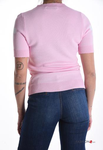 Blumenmuster kurze ärmel u-boot ausschnitt Strickpullover - ph 2