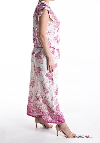 Coordinato maniche corte wide leg Fantasia paisley con cintura con bottoni - ph 3