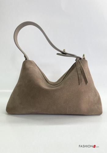 Suede Genuine Leather Bag with zip with lining with shoulder strap