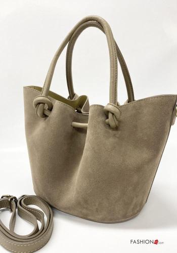 Suede Genuine Leather Handbag with zip with shoulder strap