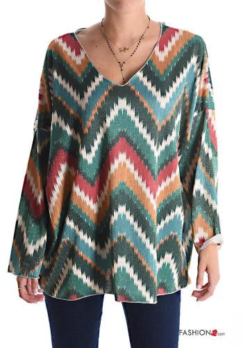 Camisola de mangas compridas lurex Padrão optical gola V - ph 1