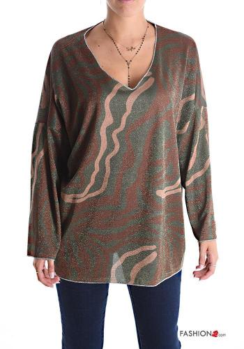 Camiseta de manga larga De lurex Estampado abstracto con cuello en v