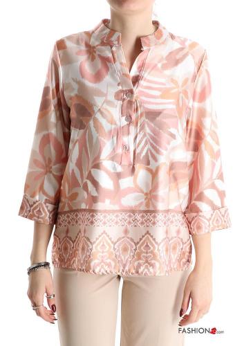 Blusa com botões gola V manga três quartos