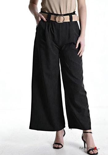 Calças wide leg com cinto com bolsos com elástico