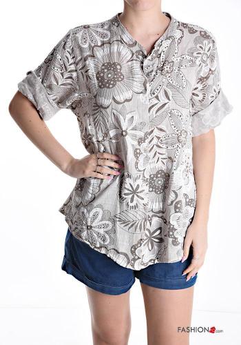 Camisa em Algodão com botões manga três quartos