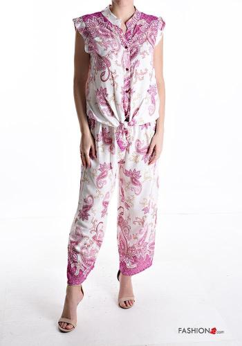Conjunto manga curta wide leg com cinto com botões