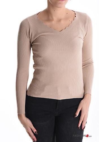 Maglione costine maniche lunghe scollo a V - ph 1