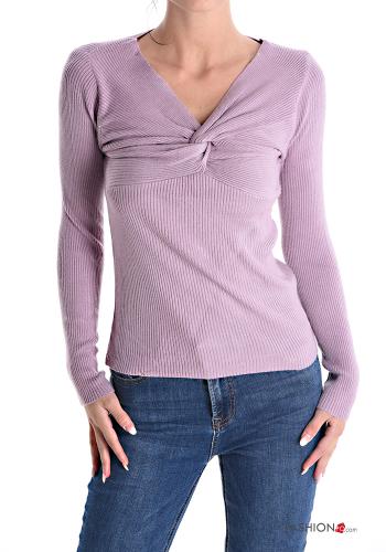 Maglione costine scollo a V - ph 1