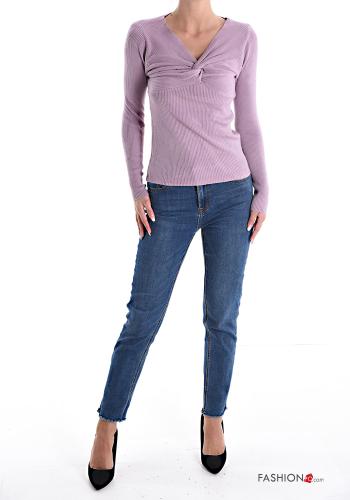 Maglione costine scollo a V - ph 5