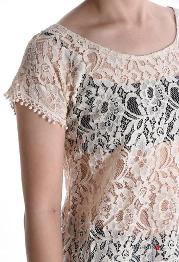 Top girocollo pizzo maniche corte Fantasia ricamata - ph 4