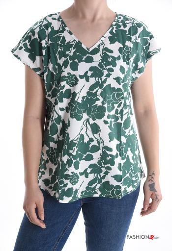 Floral short sleeve T-shirt with v-neck