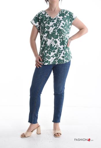 T-shirt maniche corte Fantasia floreale scollo a V - ph 5