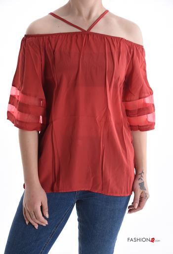 short sleeve Blouse with elastic bardot neckline