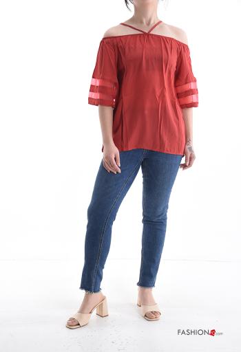 Blusa maniche corte con elastico scollo alla bardot - ph 5