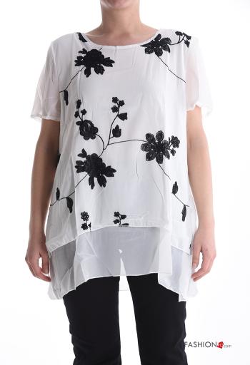 Floral short sleeve crew neck chiffon Top