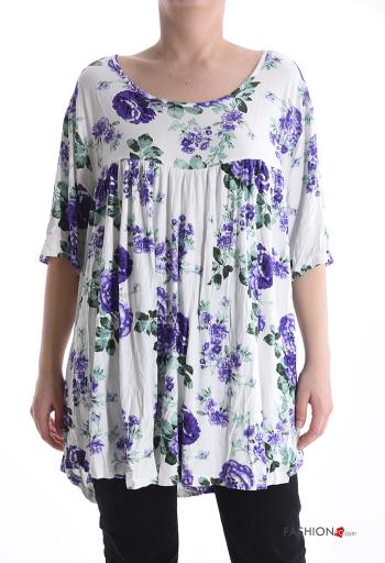 Blusa oversize girocollo Fantasia floreale maniche a tre quarti - ph 1