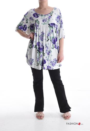 Blusa oversize girocollo Fantasia floreale maniche a tre quarti - ph 5
