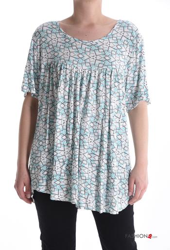 Geometric pattern short sleeve crew neck Blouse