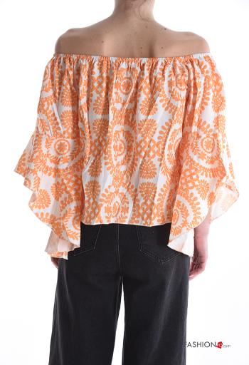 Blusa maniche volant Fantasia batik maniche a tre quarti con elastico scollo alla bardot - ph 2