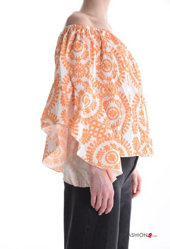 Blusa maniche volant Fantasia batik maniche a tre quarti con elastico scollo alla bardot - ph 3