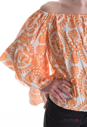 Blusa maniche volant Fantasia batik maniche a tre quarti con elastico scollo alla bardot - ph 4