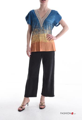 Blusa maniche corte Fantasia mista scollo a V - ph 5