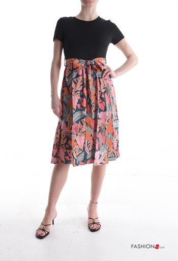 Abito maniche corte girocollo con cintura in stoffa