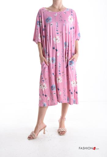 Abito oversize girocollo Fantasia floreale con tasche maniche a tre quarti - ph 1