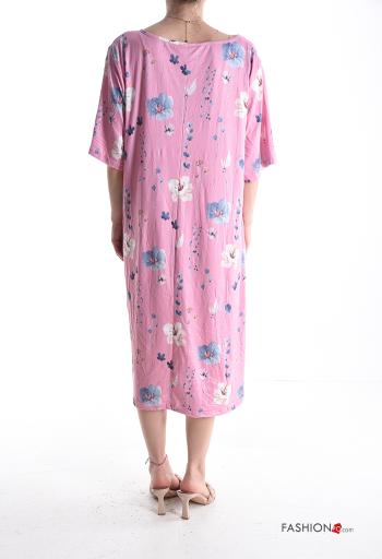 Abito oversize girocollo Fantasia floreale con tasche maniche a tre quarti - ph 2