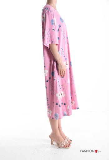 Abito oversize girocollo Fantasia floreale con tasche maniche a tre quarti - ph 3