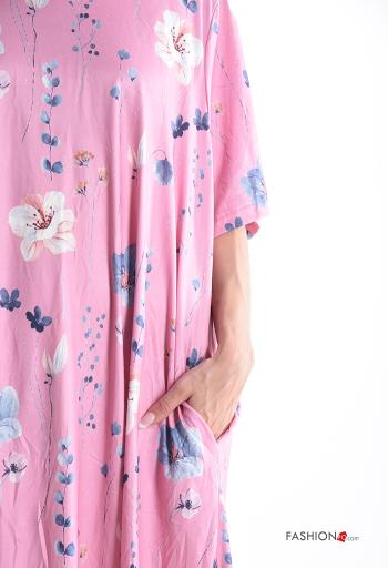 Abito oversize girocollo Fantasia floreale con tasche maniche a tre quarti - ph 4
