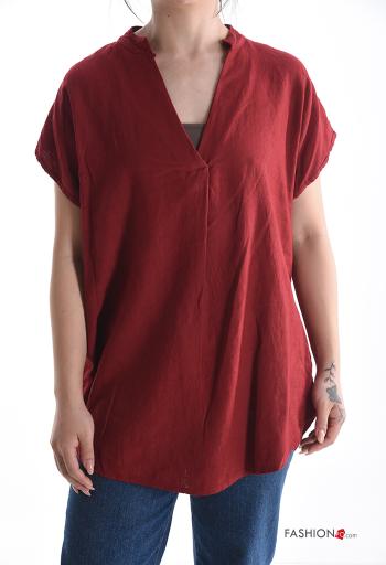 short sleeve Linen Blouse with v-neck