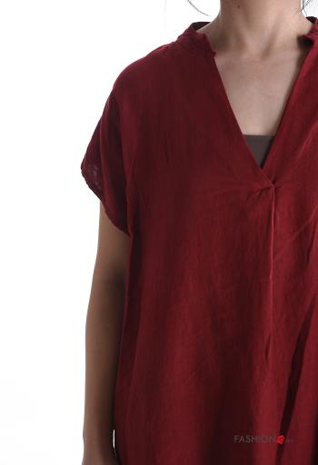 short sleeve Linen Blouse with v-neck - ph 4