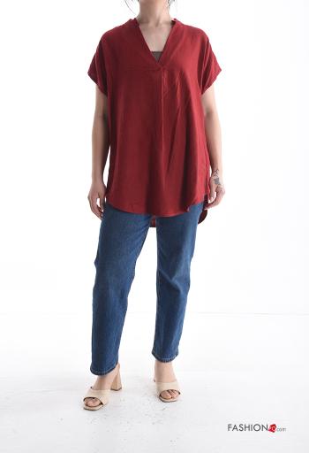 short sleeve Linen Blouse with v-neck - ph 5