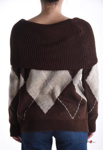 Geometric pattern long sleeve Mohair Sweater bardot neckline - ph 2