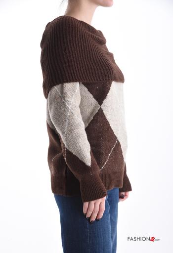 Geometric pattern long sleeve Mohair Sweater bardot neckline - ph 3