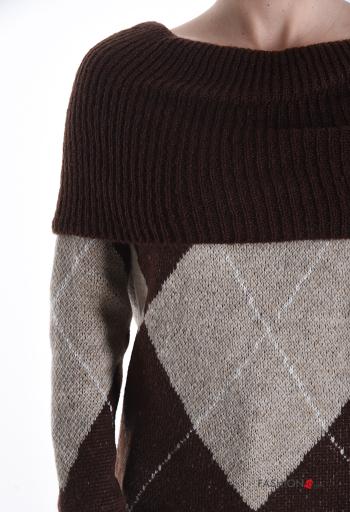 Geometric pattern long sleeve Mohair Sweater bardot neckline - ph 4